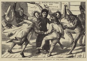 Rome, Maskers Surrounding a Priest at the Carnival